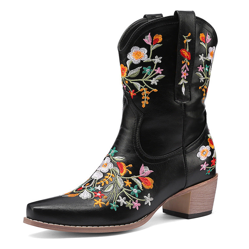 Women's Fashion Comfortable Low Heel Embroidered Boots