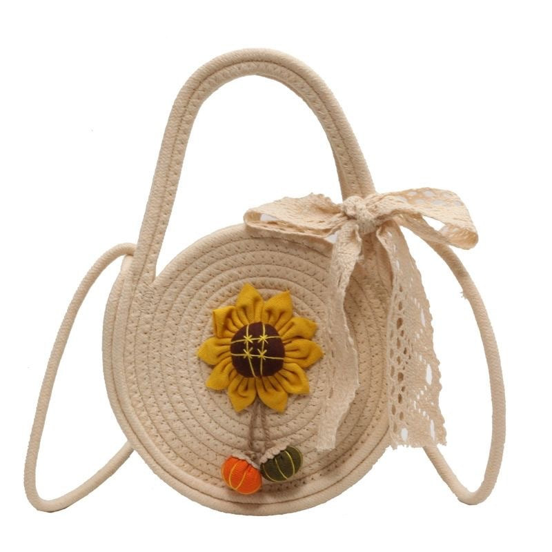 Cotton String Small Round Trendy All-match Seaside Beach Weaving Shoulder Messenger Bag