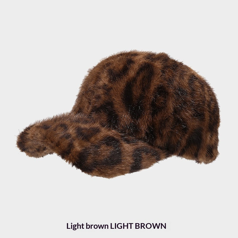 New Plush Leopard Print Warm Baseball Cap