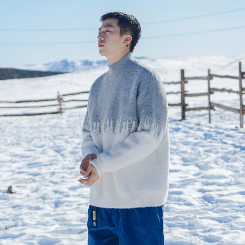 Half Turtleneck Sweater Men Winter New Hong Kong Style