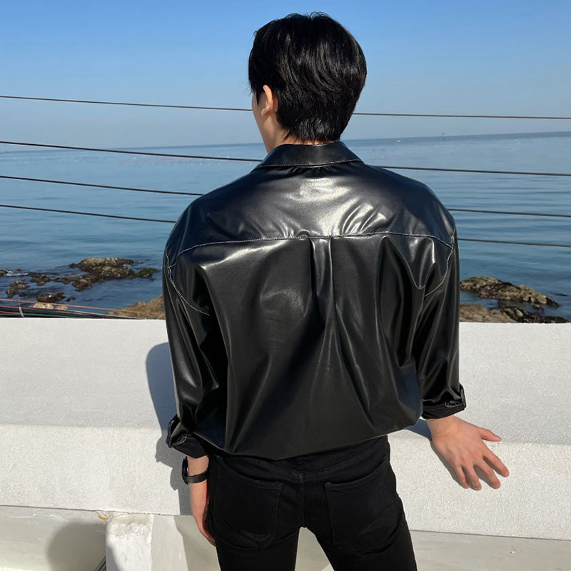 Small Leather Jacket Hong Kong Style Japanese Long-sleeved Shirt