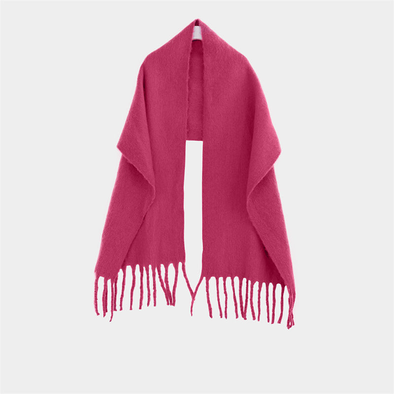 Shawl To Keep Warm All Wear White Bright Red Solid Color Neck