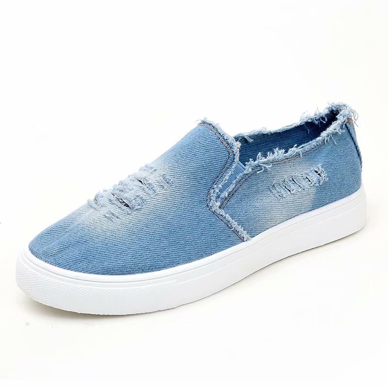 Canvas Single Shoes Casual Denim Flat One Pedal Foreign Trade Large Size Women's Shoes Lovers
