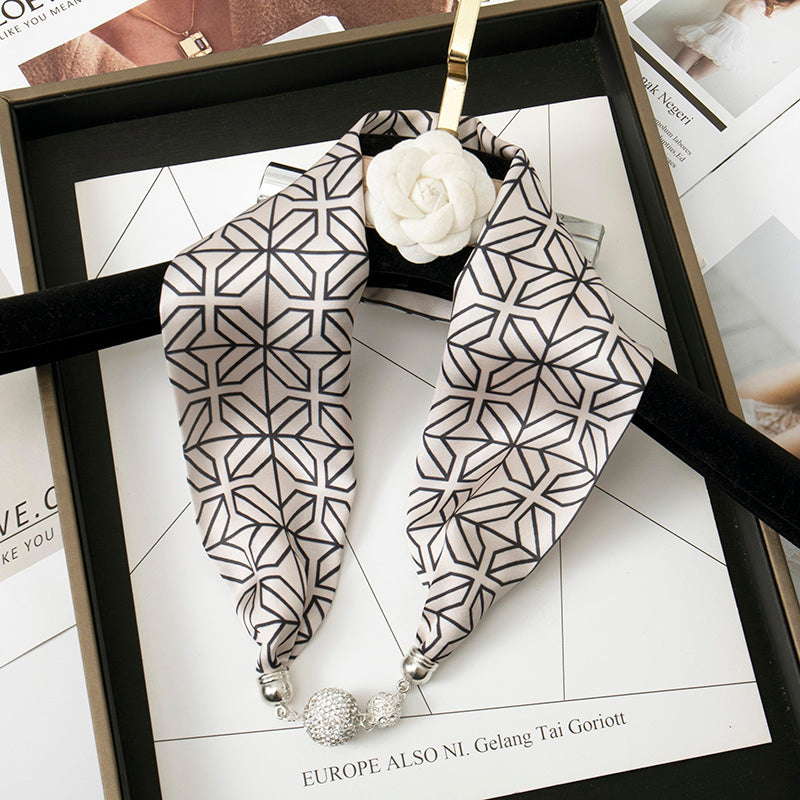 Magnetic Buckle Pearl Lazy Little Silk Scarf Female Neck Protection Decoration