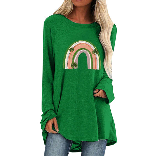 Cotton Fabric Gradient Round Neck Long Sleeved Women's Clothing
