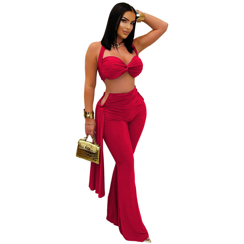 Sexy Temperament Comfortable Casual Summer Tube Top Tie-dye Solid Color Pants Suit
