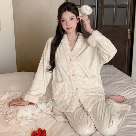 Solid-color Long-sleeve Casual Loungewear Set