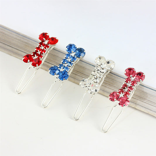 Rhinestone Dog Bone Barrettes Pet Decorations