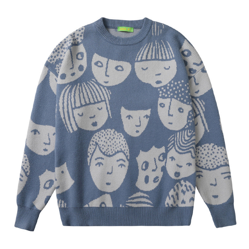 Portræt Jacquard Sweater Herre Retro Pulloverjakke