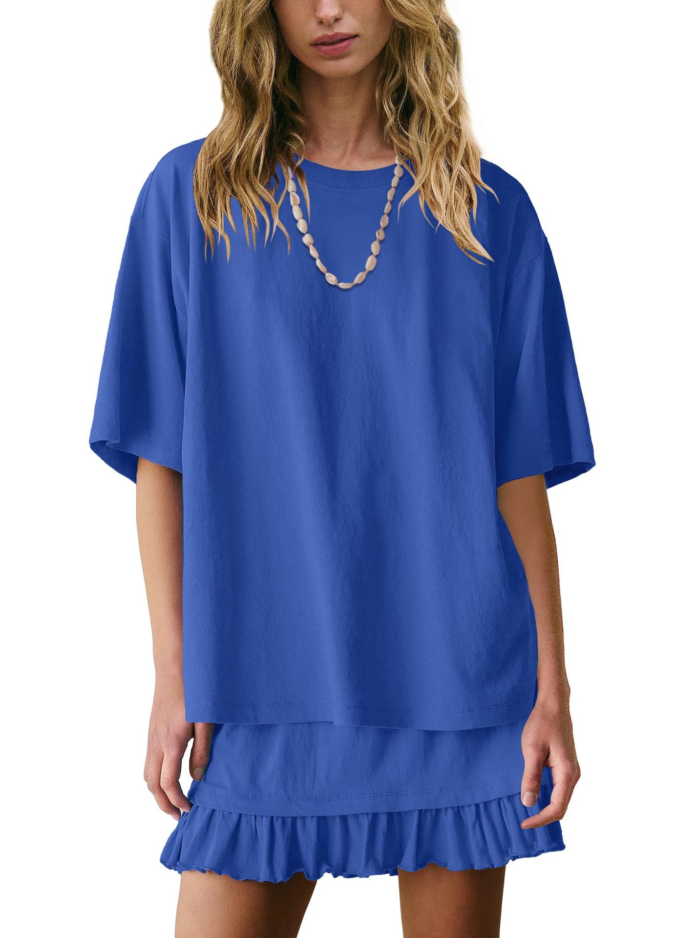 Women's Solid Color Casual Loose Short-Sleeve Skirt Set