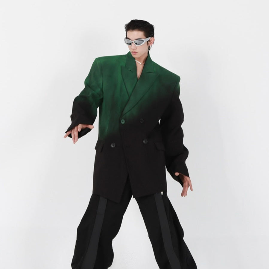 Niche Black-to-green Ombre Padded-shoulder Suit