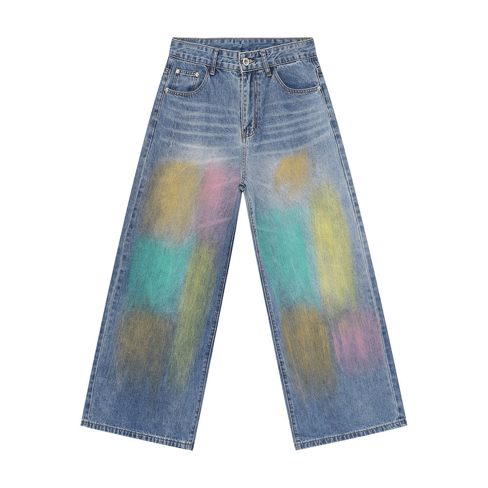 Colorful Graffiti Blooming Wide-leg Jeans