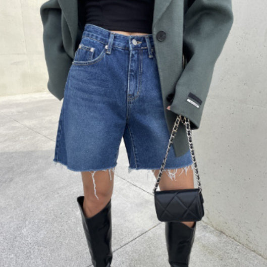 Season New Washed Blue Simple Casual Baggy Straight Trousers