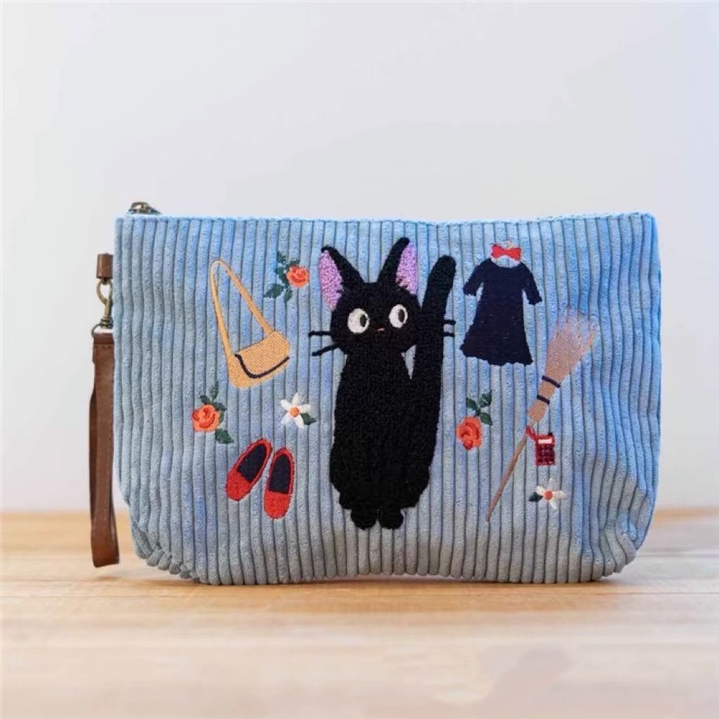 Zipper Handheld Makeup Corduroy Embroidered Handbag