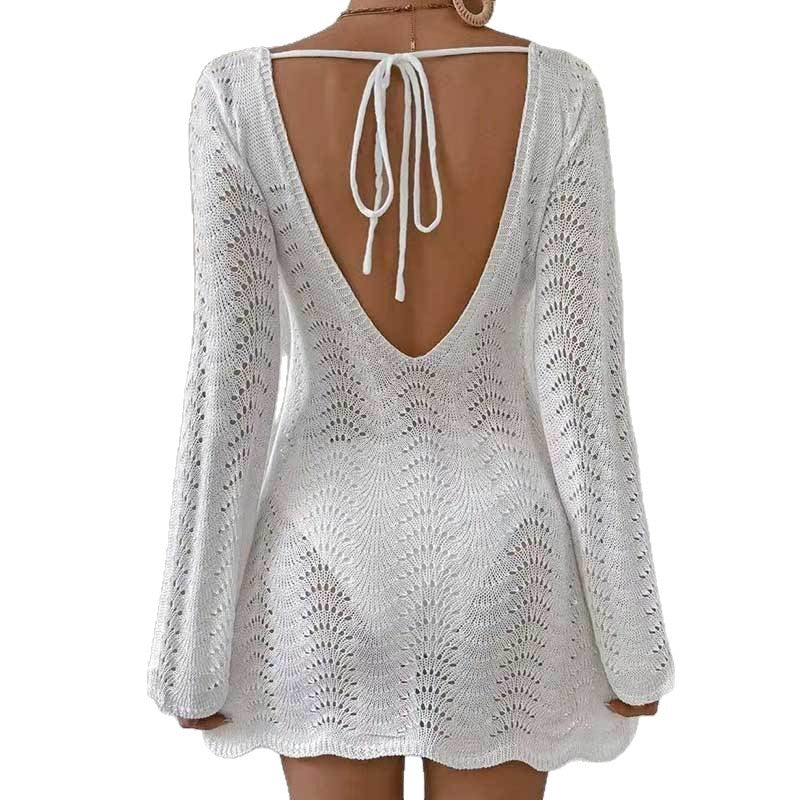 Womens Stylish SexyOpenwork Knit Long-sleeve Top
