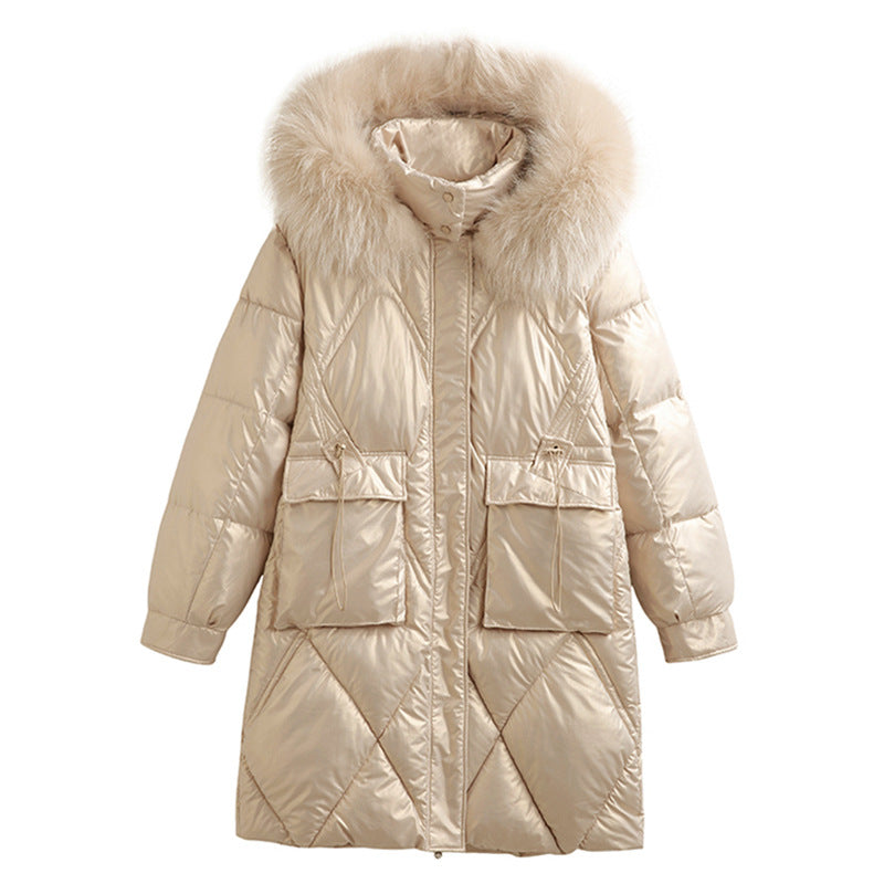 Women's Mid-length Bright Face Wash-free Down Padded Jacket
