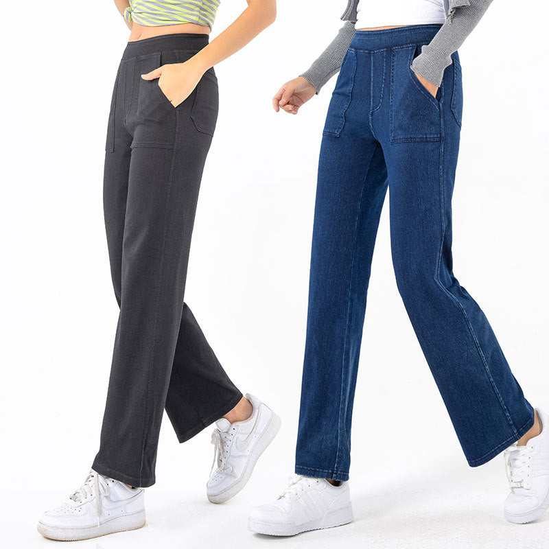 Cargo Jeans til Kvinder Retro Høj Talje Lige Brede Ben