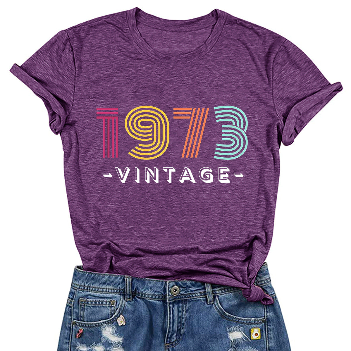 Women's Creative Loose Casual Letter Print 1973 VINTAGE Round Neck Short-sleeved T-shirt