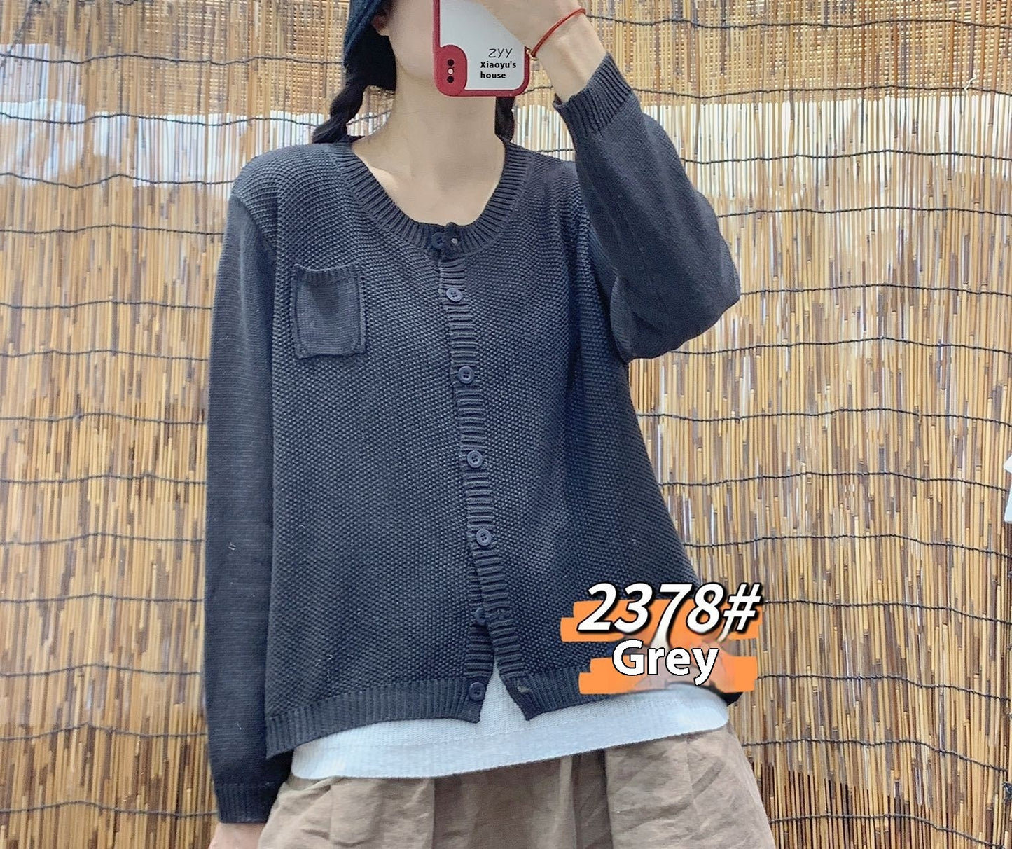 Pure Color Artistic Retro Loose Cardigan Sweater Women