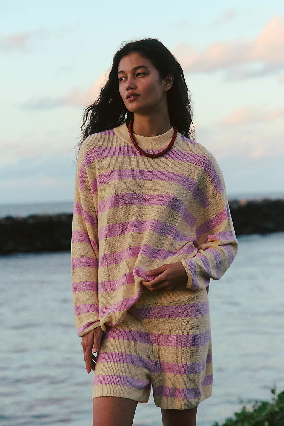 Stylish And Minimalist Striped Womens Two Piece Set