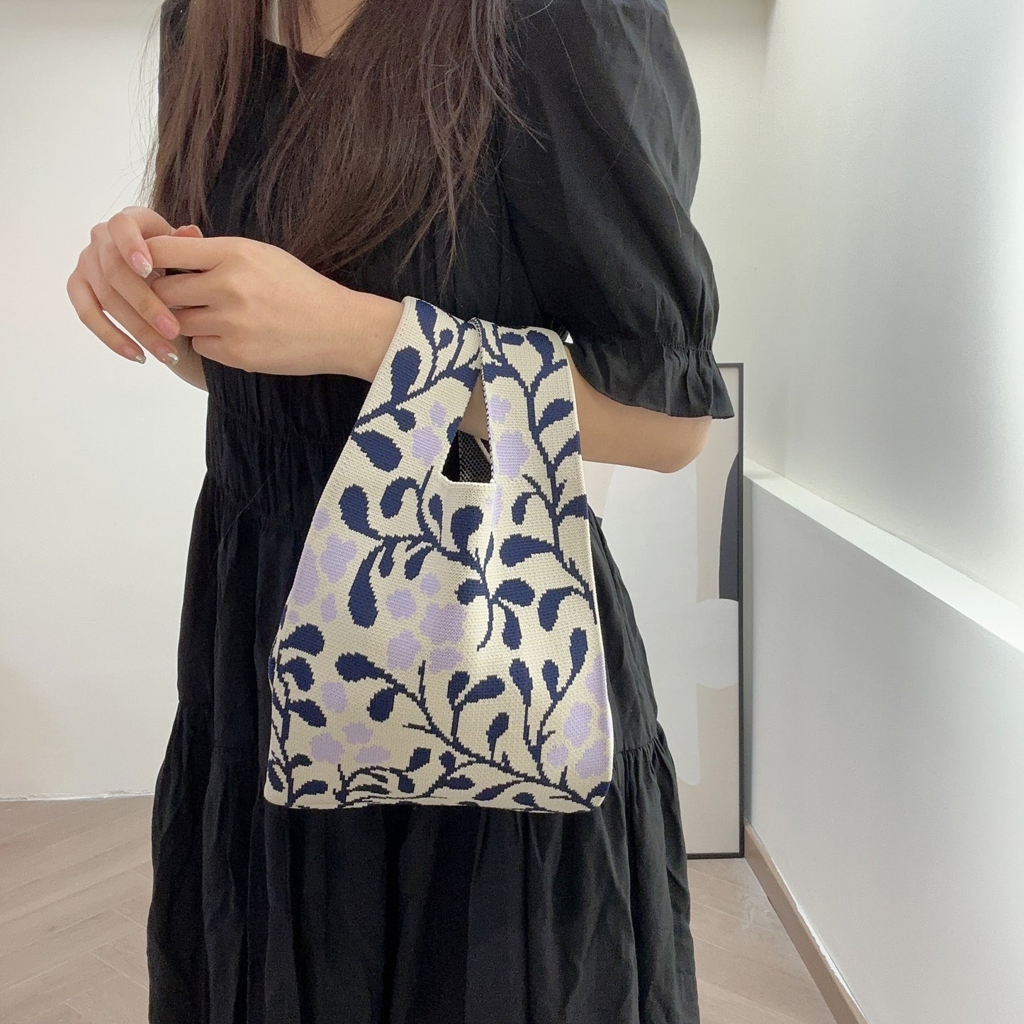 Women's Knitted Simple Branch Printed Handbag