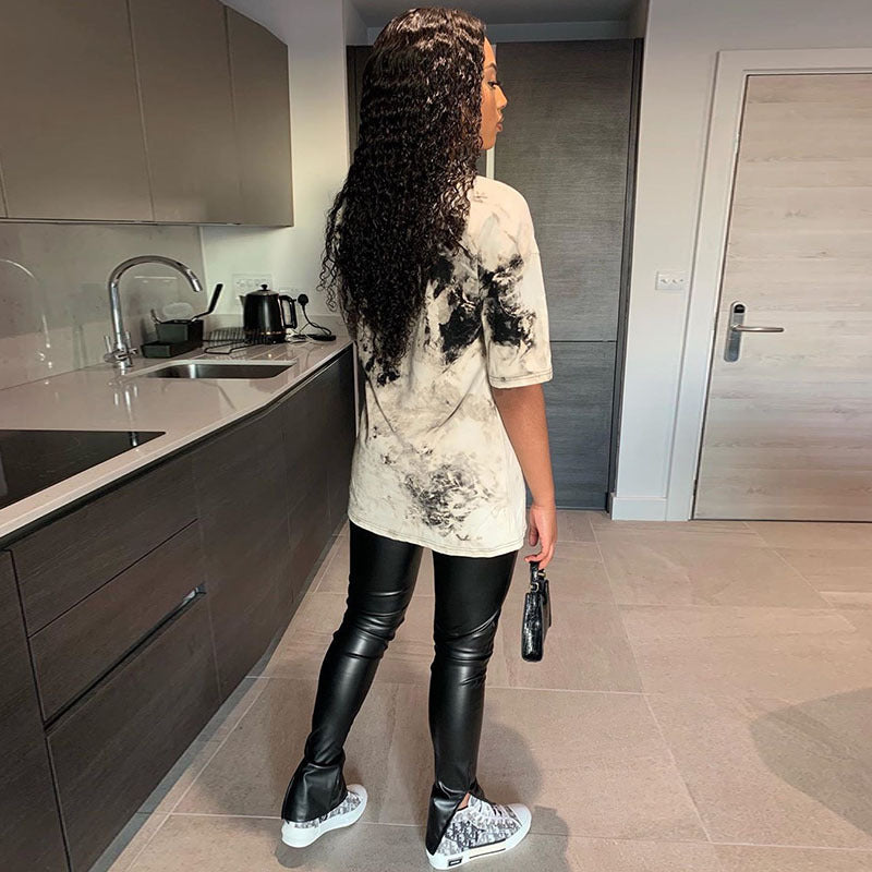 Split High Waist Skinny Casual PU Leather Trousers