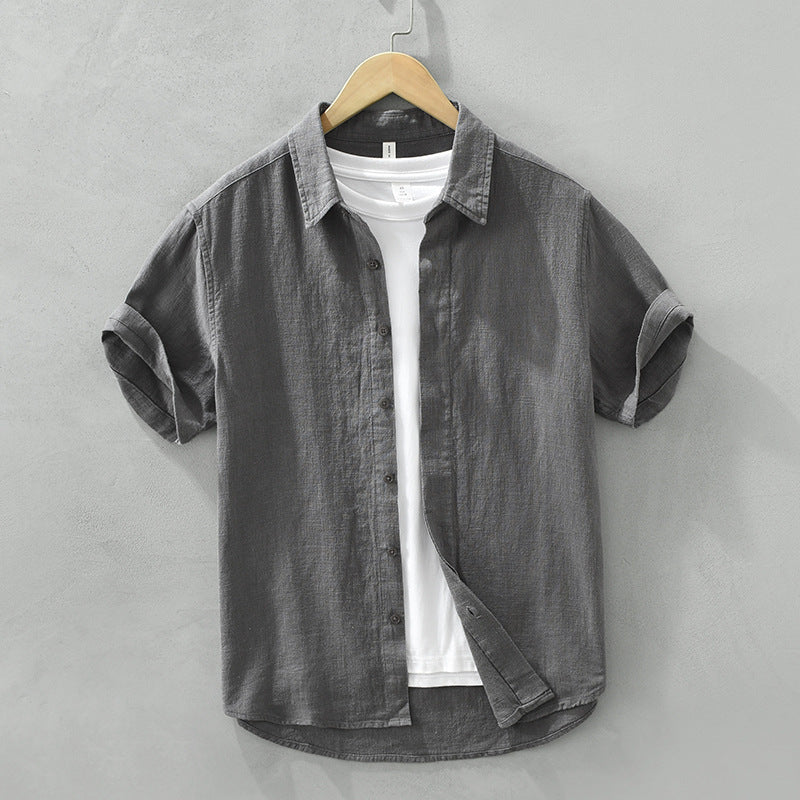 Comfortable Breathable Cotton And Linen Lapel Short Sleeve Shirt