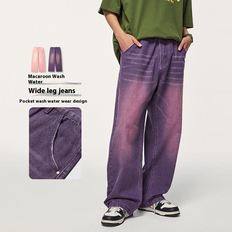 Men's Color Macaron Street Wash Wide Leg Jeans