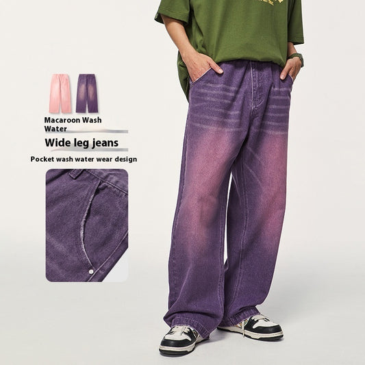 Men's Color Macaron Street Wash Wide Leg Jeans