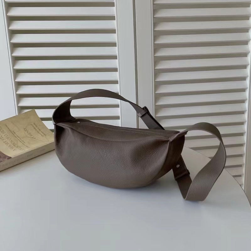 Fashionable Cowhide Half Round Bag On The Top Layer