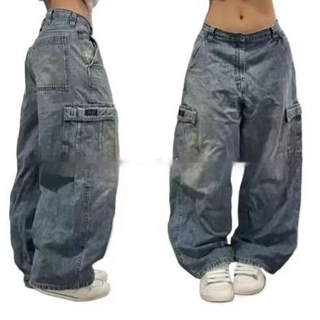 Casual Retro Washed Wide Leg Straight Jeans