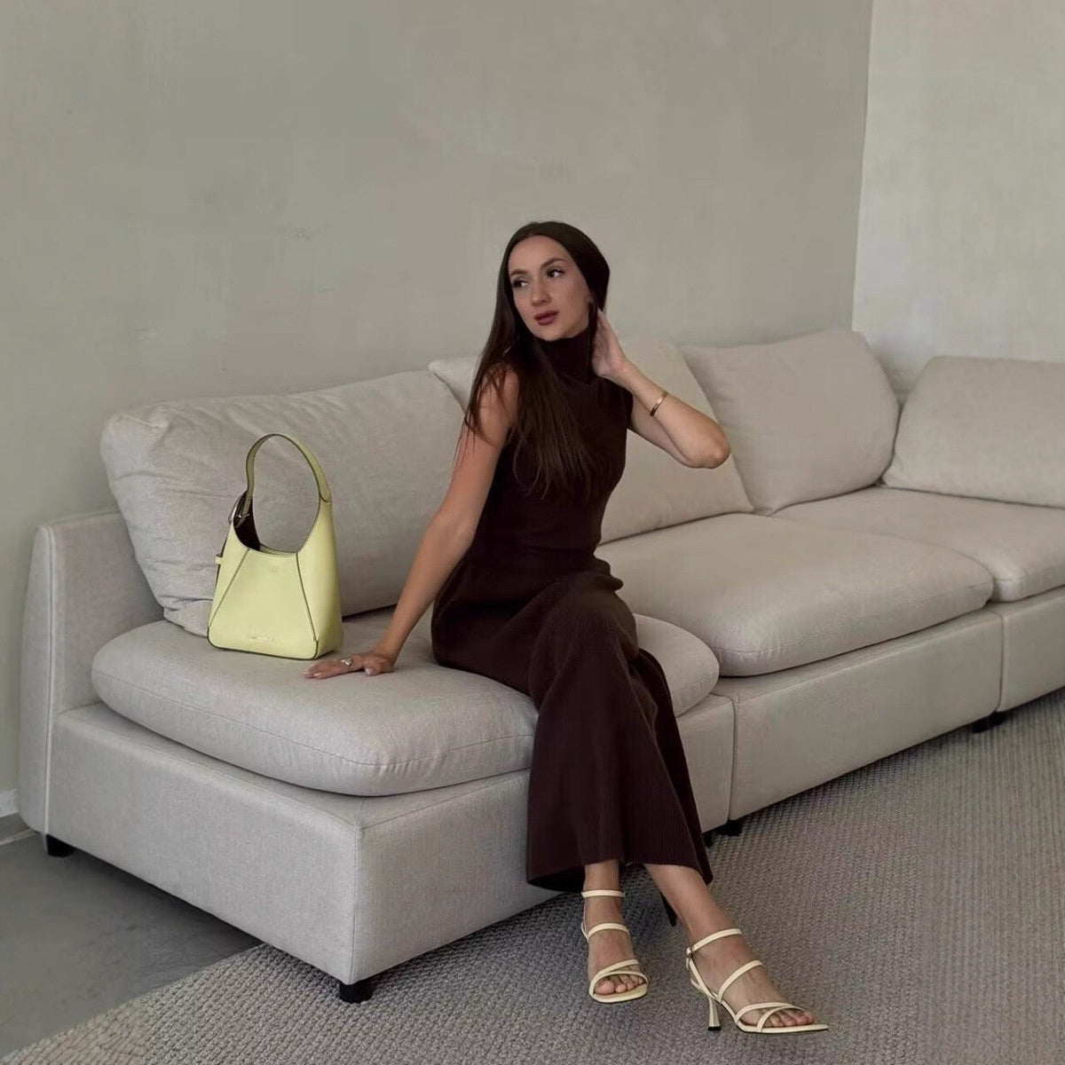 Turtleneck Sleeveless Vest Top And Fishtail Skirt Match Long Cardigan Three-piece Set