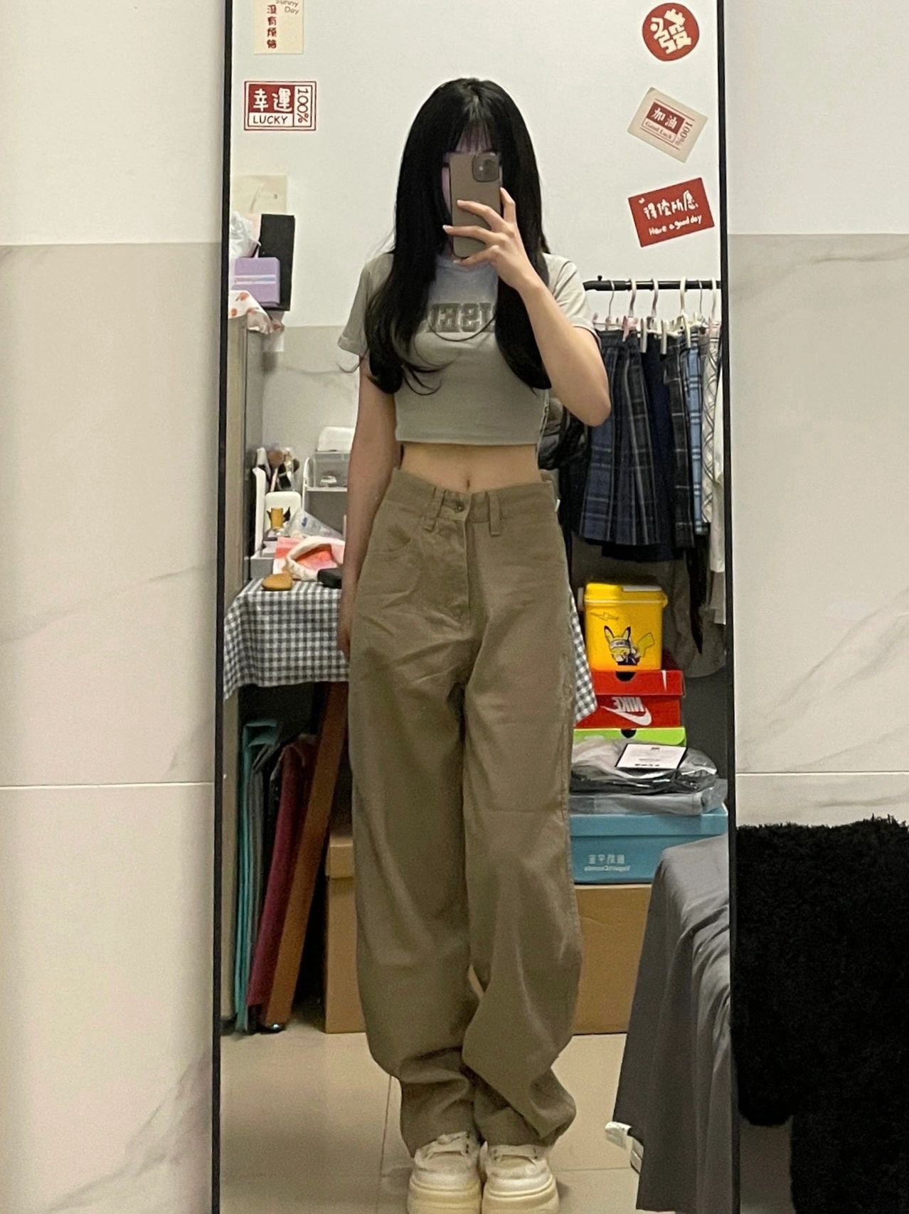 Khaki Narrow Wide-leg Jeans High Waist All-matching Straight Mop Pants