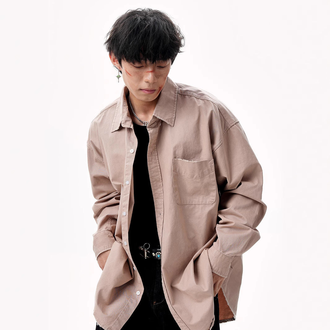 American Retro Solid Color Shirt Autumn