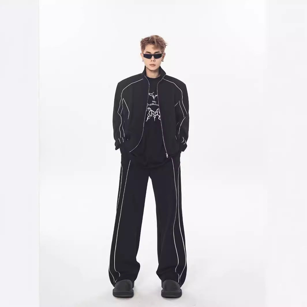 High-end Pu Shuai Casual Suit Loose Design Cardigan Stand Collar Jacket Wide Leg Pants Matching Two-piece Suit