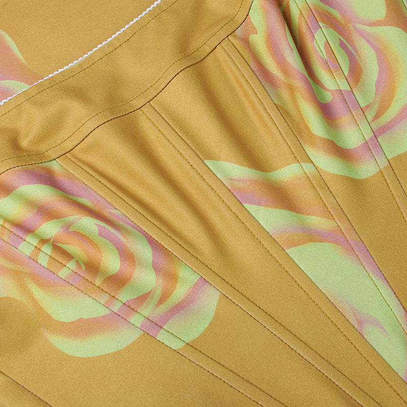 Printed Bouquets Waist Short Jacket Europe And America