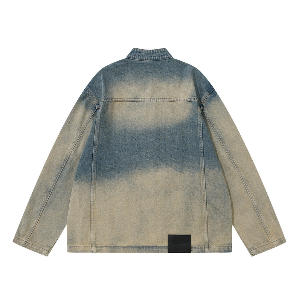 Men's American Street Water Washed Hole Distressed Deconstruction Stitching Autumn Coat