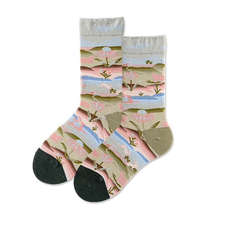 Literary Women Stockings Trend Illustration Color Socks