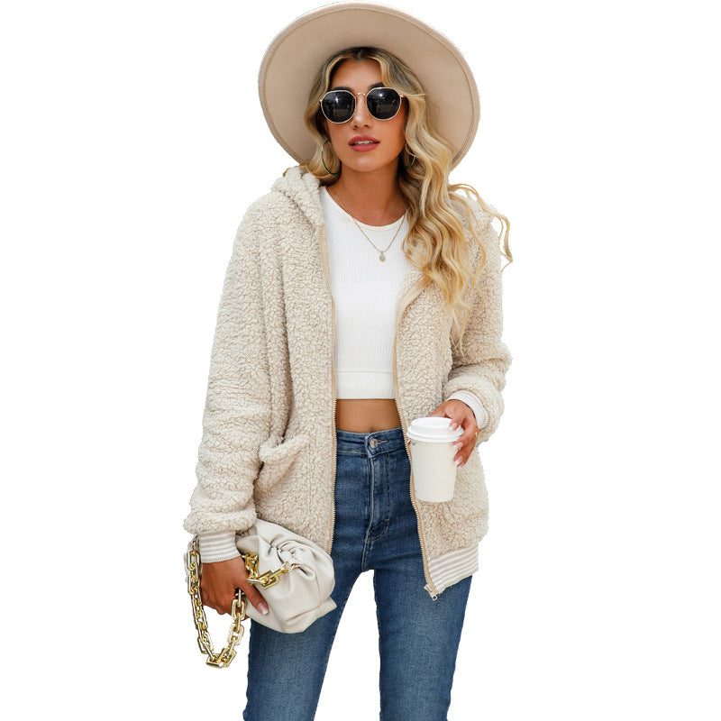 European And American Casual Women's Long-sleeved Hooded Jacket