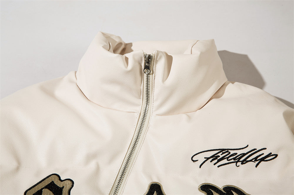 Gotisk brevkrave PU-læderfrakke med bomuldsfor