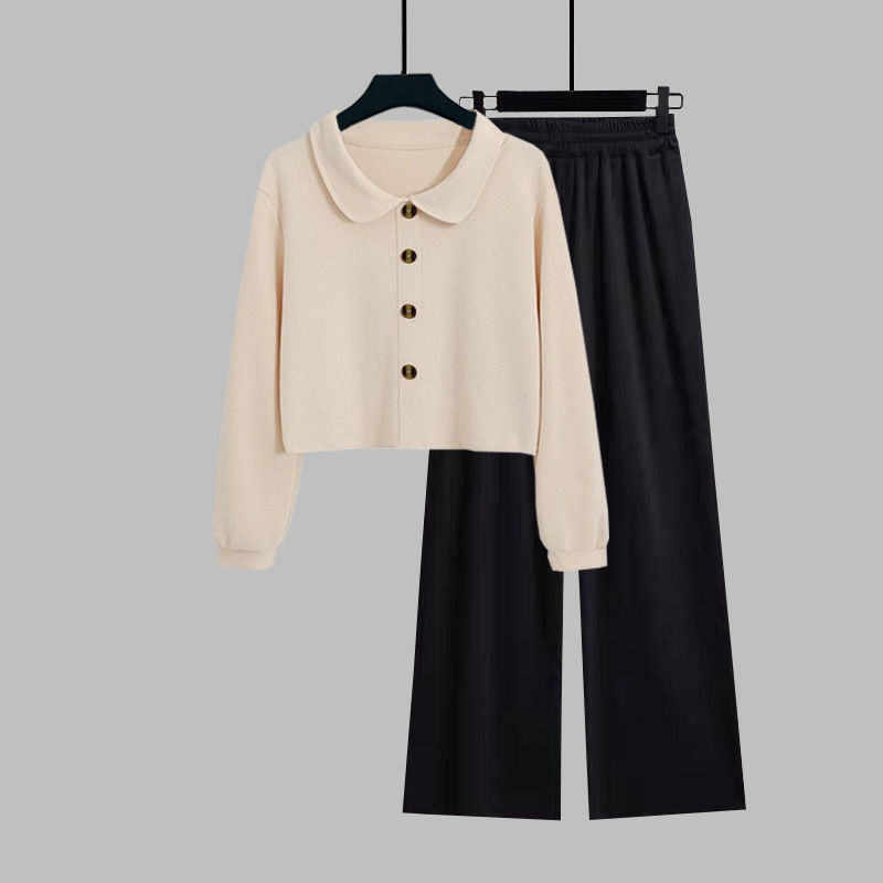 Stylish Cropped Lapel Hoodie Paired With Sleek High-waisted Wide-leg Pants
