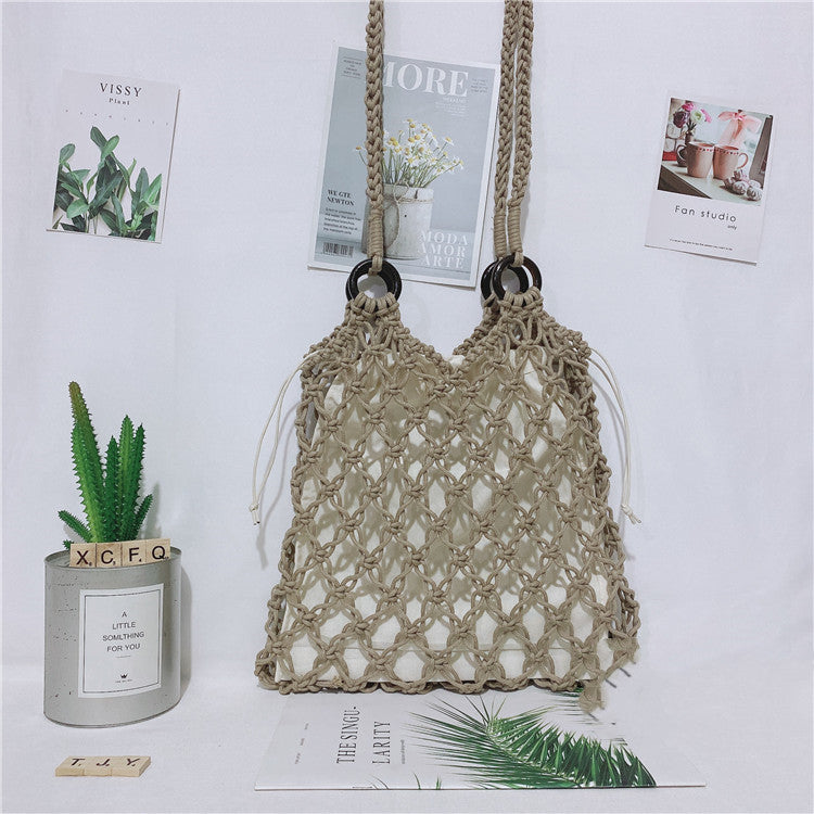 Women One Shoulder Hand Straw Beach Bag