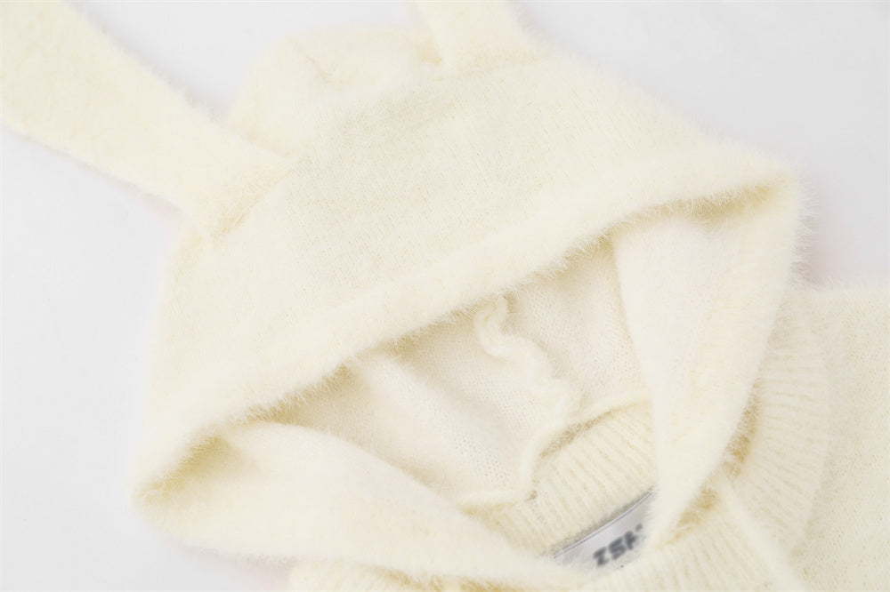 Cute Rabbit With Long Ears Hooded Sweater Fake Two Pieces Pullover