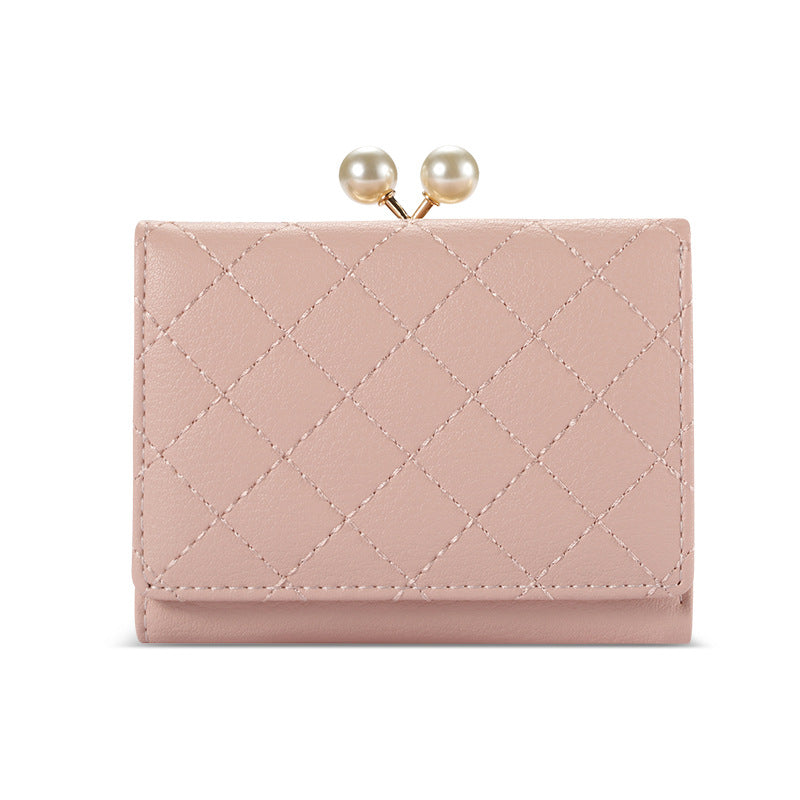Pearl Clip Female Rust Line Multi-Card Holder Purse Girls Lovely Small Clutch Bag