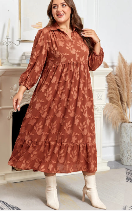 Large Size Textured 3D Flower 34 Sleeve Skirt