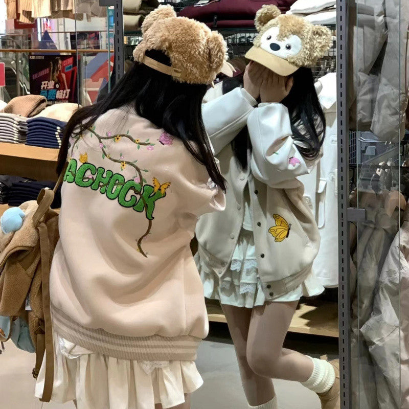 Women's Retro Korean Type Ins Embroidered Letter Baseball Jacket