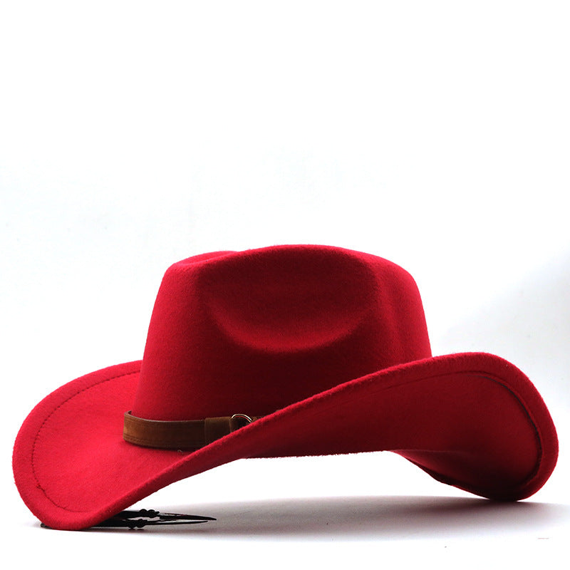 Casual Retro Belt Autumn And Winter Men's And Women's Woolen Western Cowboy Hat