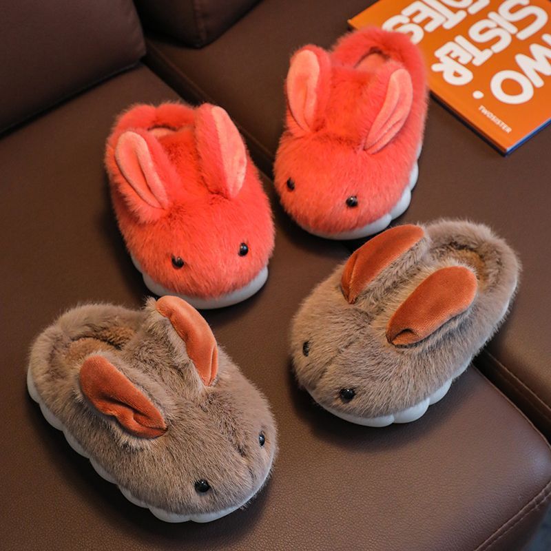 Winter Soft Sole Household Cartoon Cute Rabbit Big Medium And Small Children's Woolen Shoes