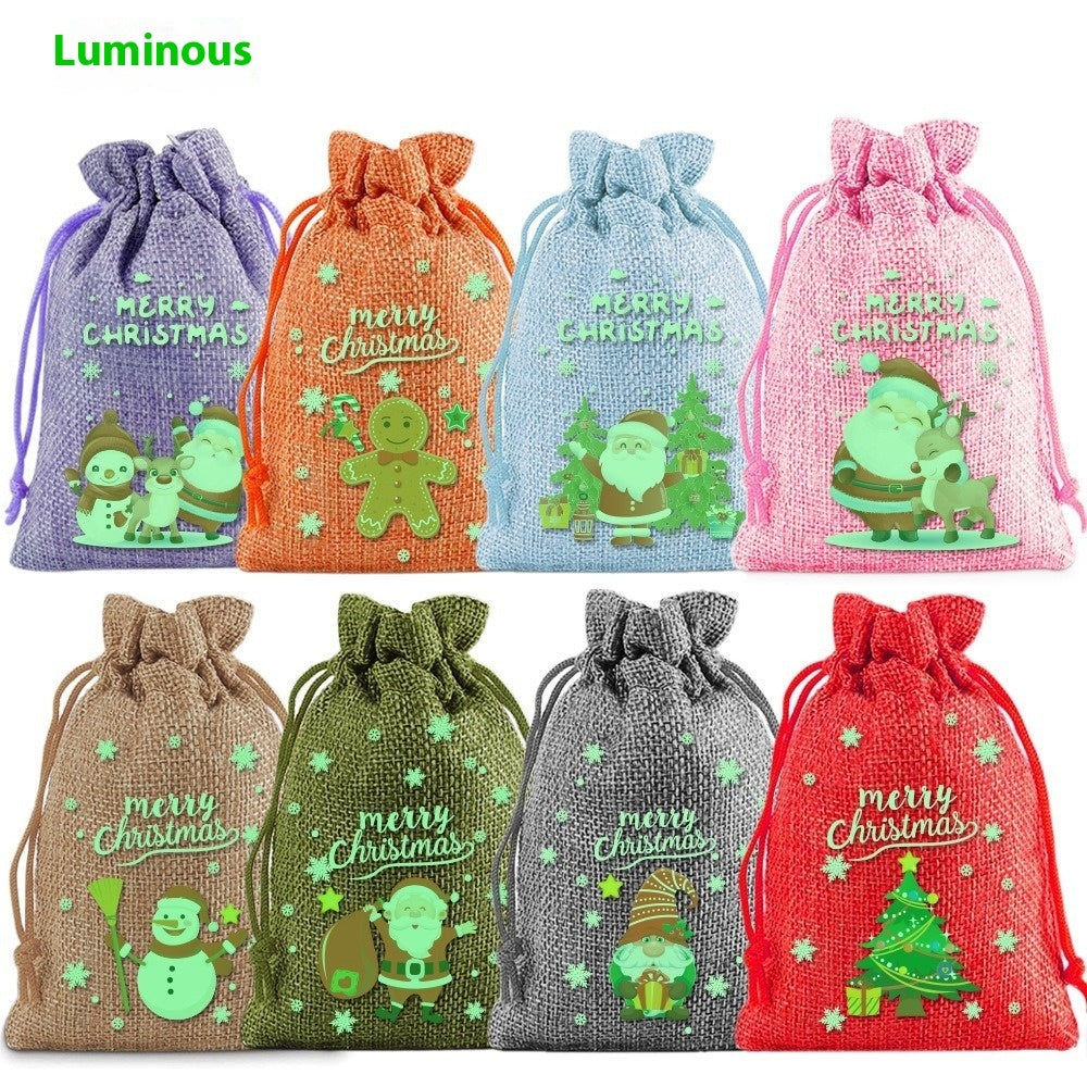 Christmas Linen Drawstring Bag