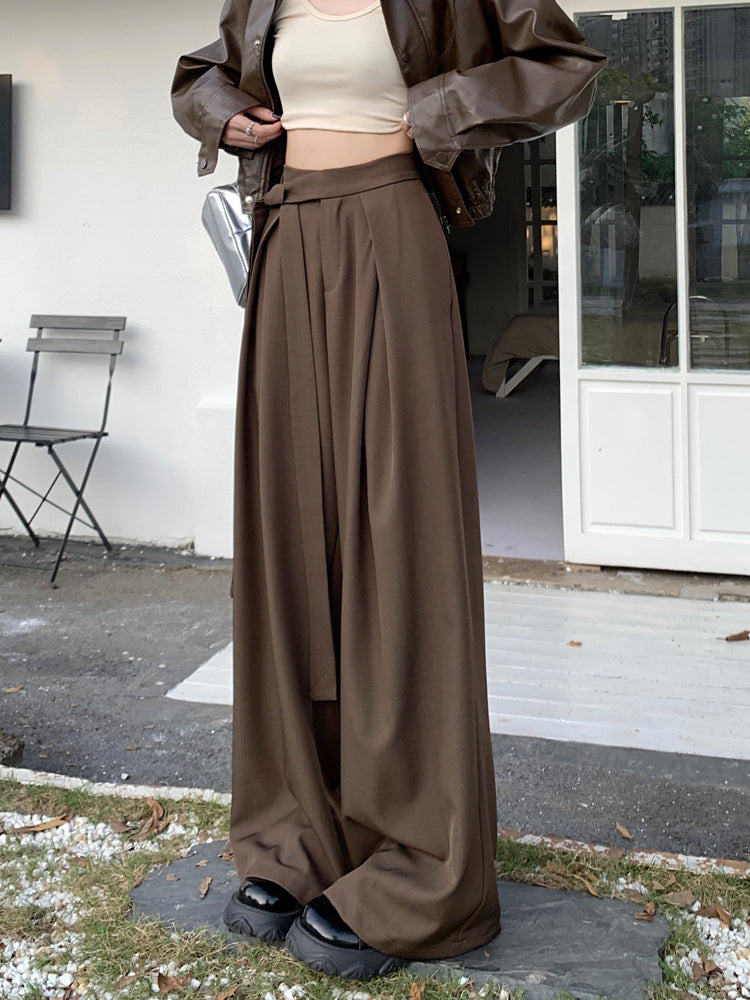 Design Women's Lace-up Wide-leg Pants Straight